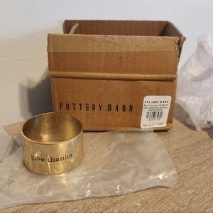 Pottery Barn Gold Napkin Rings - Give THANKS - 4 Pack